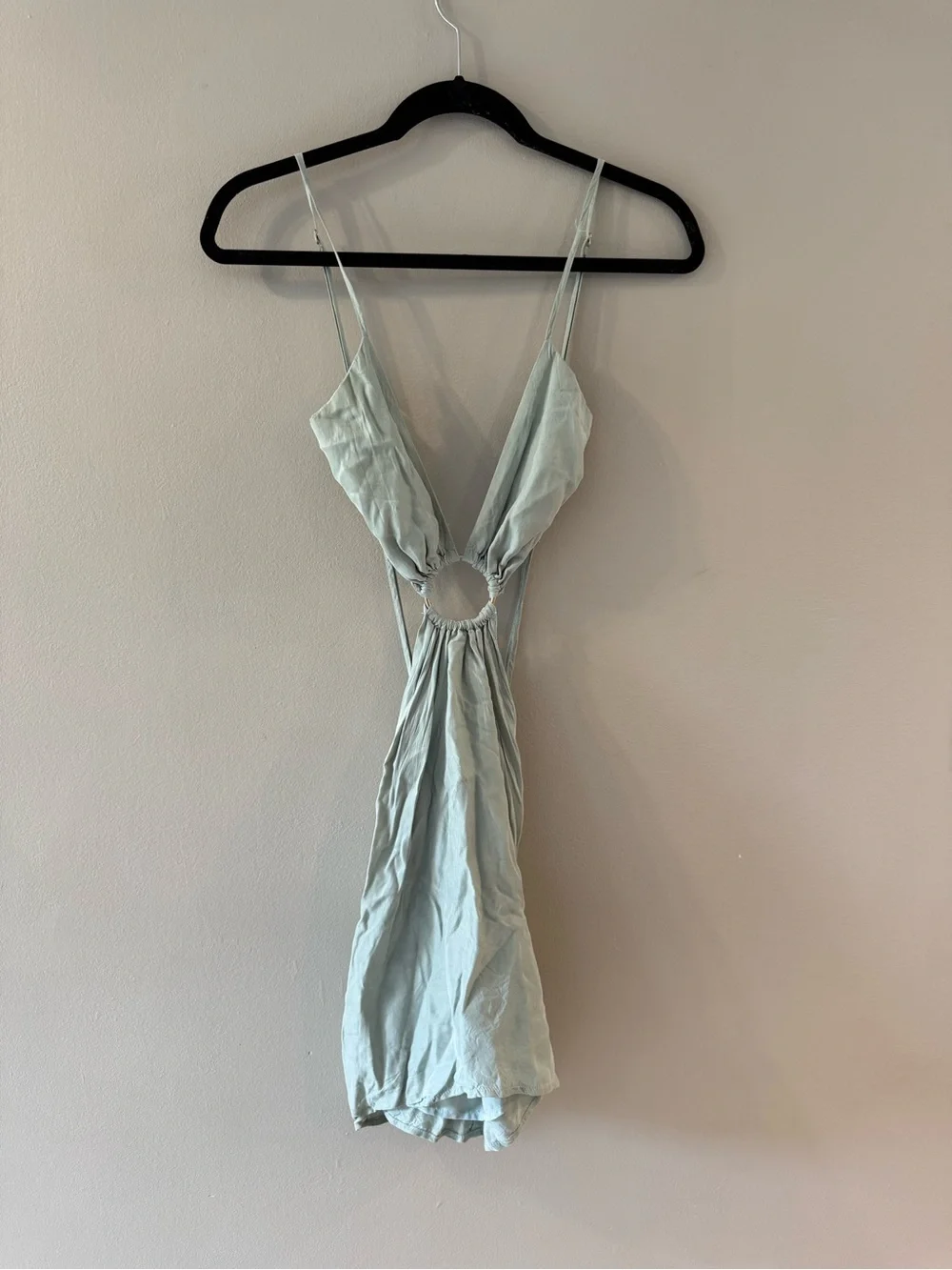Beginning Boutique Backless Sage Green Mini Dress with Crisscross Straps